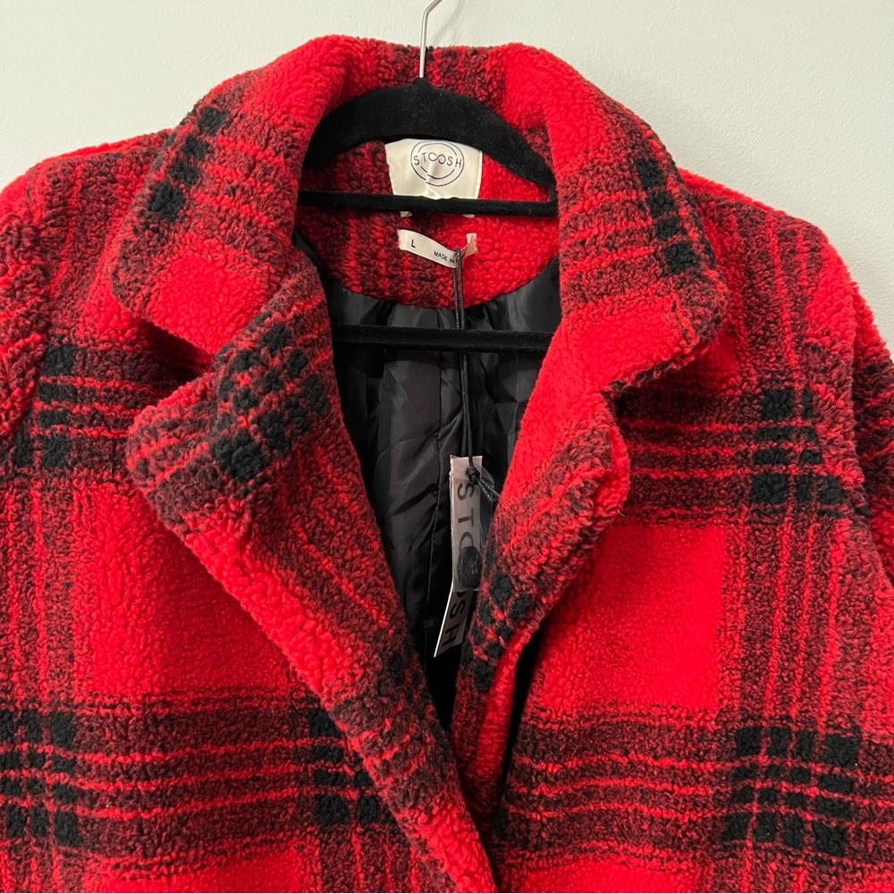 Stoosh Peacoat Jacket Double Breasted in Red and Black Plaid Size L - Picture 5 of 11
